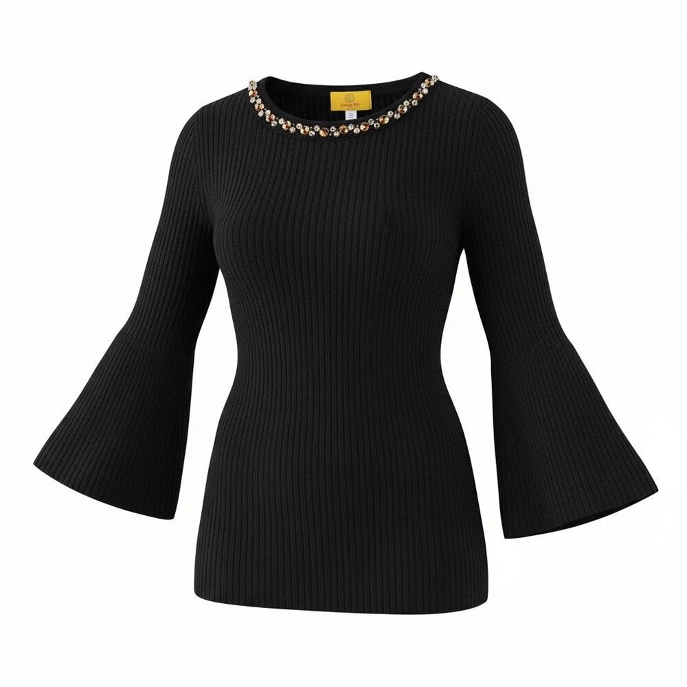 Ruby Rd Petite XL Beaded Neck Sweater Retro Bell Sleeve Chunky Knit NWT - Picture 1 of 7